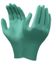 Rukavice Ansell Touch N Tuff  92-600  vel.XL  (100ks) - Světová špička mezi jednorázovými rukavicemi pro ochranu před postřikem chemikáliemi.
Zelené antistatické jednorázové rukavice ze 100% 0,12 mm silného nitrilu bez příměsí, s rolovaným okrajem,  nepudrované. Délka rukavic 24 cm.